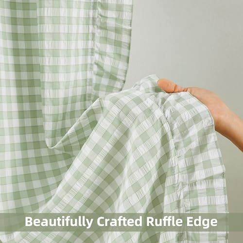 ZJDECOR Farmhouse Sage Green Buffalo Plaid Ruffled Window Curtains 72 Inch by ZJDECOR - Used condition - Image 5