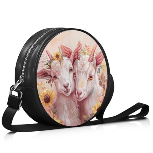 Leather Round Purse for Women Shoulder Crossbody Bag, Zipper Small Circle Wallet with Adjustable Strap