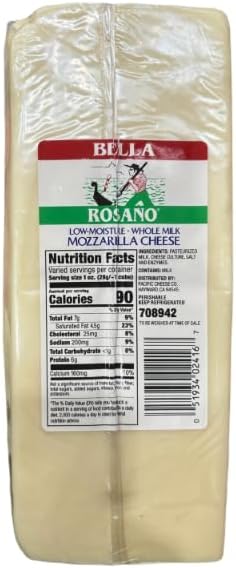 Bella Rosano Low Moisture Whole Milk Mozzarella Cheese, 6 lb