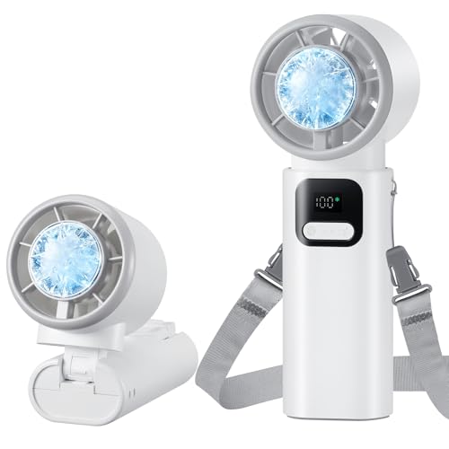Kssvzz Tragbarer Handventilator mit Kühlkompresse 15000 U/min 1-100 Stufen LED-Display 90 Klappbar & USB-C Wiederaufladbar Persönlicher Mini-Turboventilator für Reise Büro & Outdoor (Weiß)