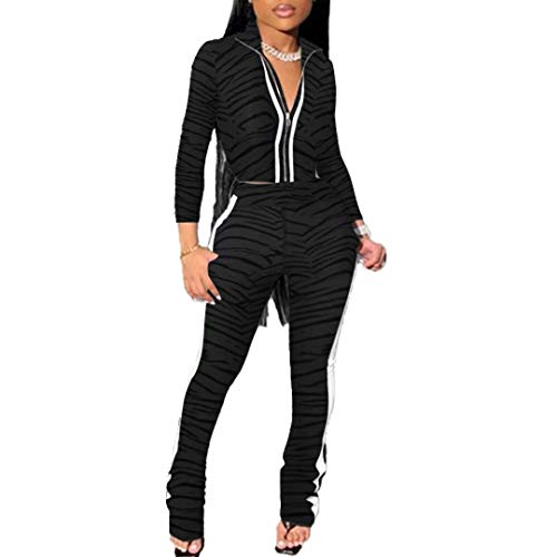 Women's 2 Piece Outfits Color Block Sweatshirt & Sweatpants Sweatsuits and Tracksuit Sets Jogging Suit Leopard Black S