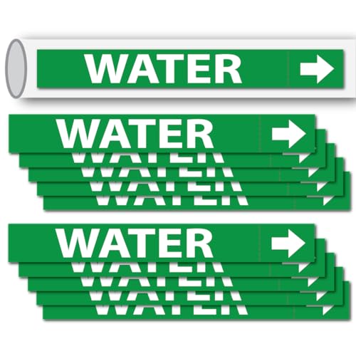 (10 Pack) Water Pipe Markers Label Stickers with Arrows 8 x 1 inch for Water Lines – Pipe Identification Tags for Domestic Cold, Grey, and Hot Water Systems