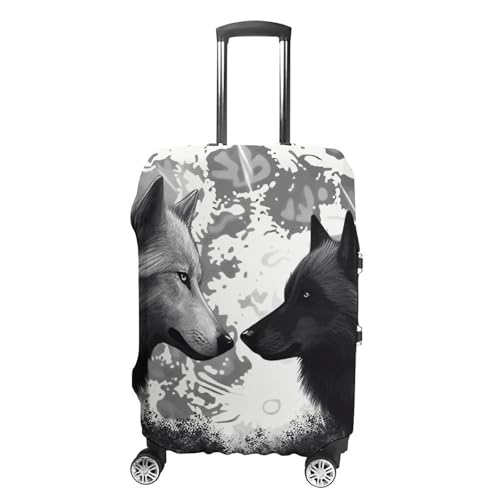 Wolves Love Under The Moon Wild Animal Printed Luggage Cover Protector, Fits 18-32 Inch Luggage