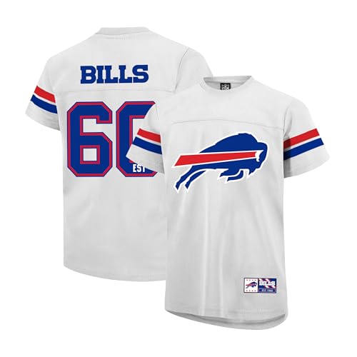 Ultra Game NFL Official Youth Super Soft Game Day Mesh Jersey Shirt, Buffalo Bills, White, 10-12