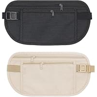 2 Pcs Money Belt for Travel - Hidden Anti-Theft Waist Pouch for Men & Women - Waterproof Concealed Travel Bumbag - Adjustable Running & Walking Belt Bag (Beige & Black)