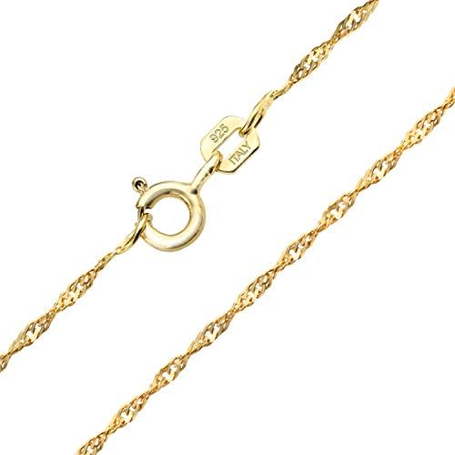 Bling Jewelry Thin Singapore Link Chain 1.5 MM 020 Gauge for Women Necklace 14K Gold Plated .925 Sterling Silver Made in Italy 24 Inch
