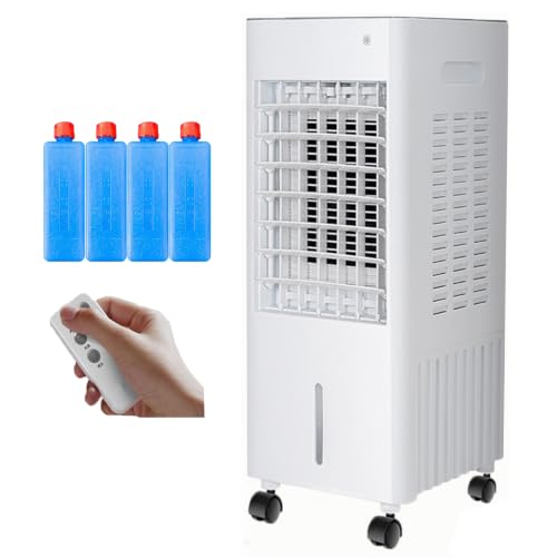 4-in-1 Air Cooler 12L Mobile Klimaanlage ohne Abluftschlauch Luftkühler Verdunstungskühler Fernbedienung Klimagerät mobil leise mit 4 Kühlakkus 3 Windstufen 12H Timer Luftbefeuchter Luftreiniger