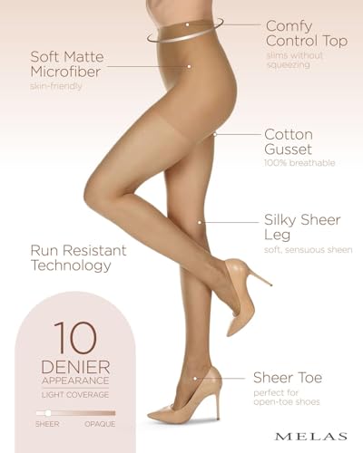 Melas Women's Matte Micro Control Top Pantyhose 10 Denier3