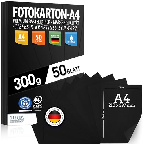 50 hojas de cartón fotográfico negro PROFI A4 300 g/m² intenso   juego de tarjetas de cartón para hobby, niños y hojas de bricolaje, accesorios de artesanía para álbumes de fotos