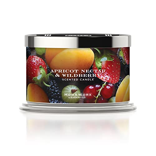 Premium Scented 4-Wick Candle, Apricot Nectar & Wildberry, Homeworx By Slatkin & Co - 18 Oz - Long-Lasting Jar Candle, 30-55 Hours Burn Time - Notes Of Apricot Nectar, Strawberries, Blueberry & Cream #TOP1