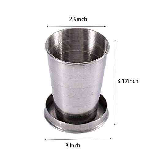 250Ml Stainless Steel Camping Mug Camping Folding Cup Reusable Mug Portable Outdoor Travel Demountable Collapsible Cup With Keychain For Camping, Hiking, Travel (2 Pcs) #TOP1