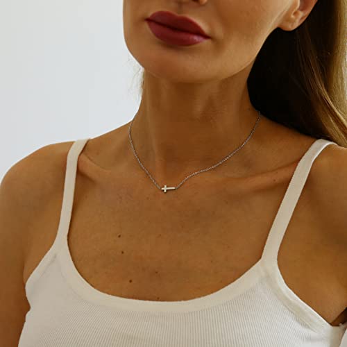 Cross Necklace for Women Gold CZ Sideways Cross Pendant Necklace Dainty Cute Tiny Cross Choker Necklace Simple Trendy Jewelry4