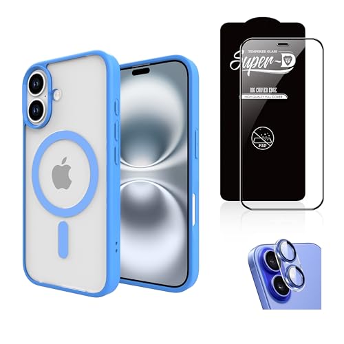Image of Polycarbonate Case for iPhone 16 Plus, [Military Grade Drop Protection] Full Body Heavy Duty Rugged Case Shockproof Protective - Combo [1 Case + Screen Protector + Camera Lens] Blue