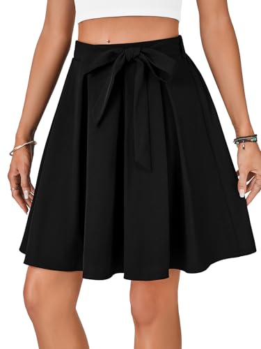 LYANER Women's High Waist Vinage Skirt A-line Flared Pleated Skater Casual Midi Skirts with Belt3