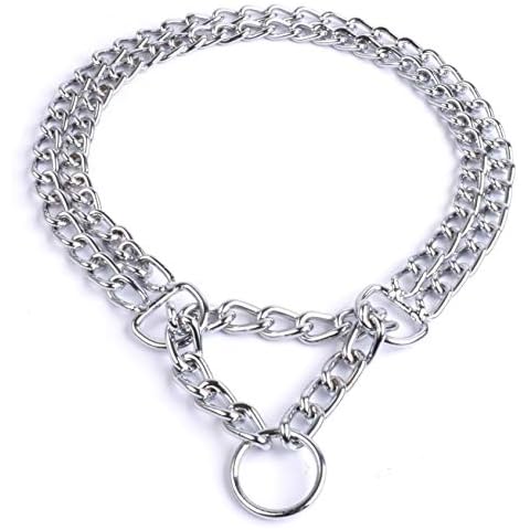 Dog Choker Collar Martingale Collar Training Double Row Chain Heavy Duty Collar for Medium Large Dogs (M-16” (Suitable for Neck 11-14")) Cover