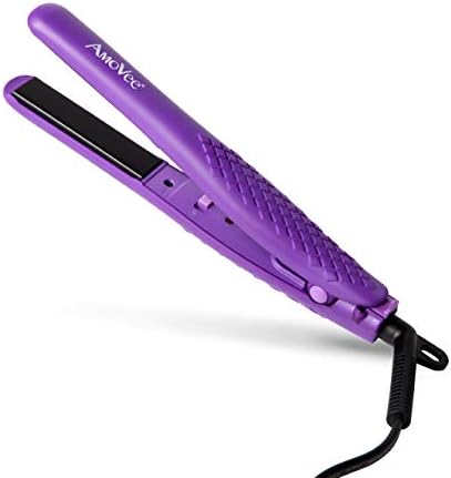 AmoVee Mini Flat Iron Smart Ceramic Tourmaline Hair Straightener Negative Ionic Technology with Heat Resistant Glove for Travel, 1/2 Inch, 110V - 240V, Purple