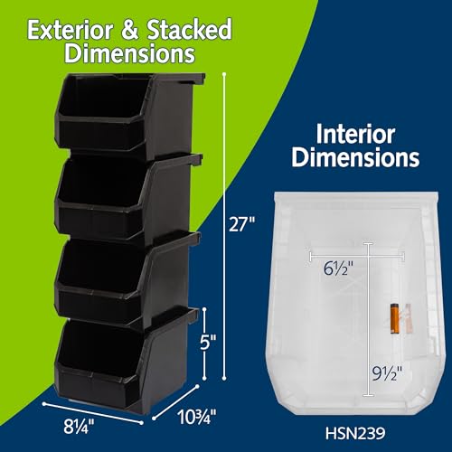Image of ReadySpace Plastic Containers for Organizing and Storage Bins for Drawers, Desks, Office Organization, and Garage, Stackable Bins, Medium-Tall (7 inch x 11 inch x 8 inch), 4-Pack, Black