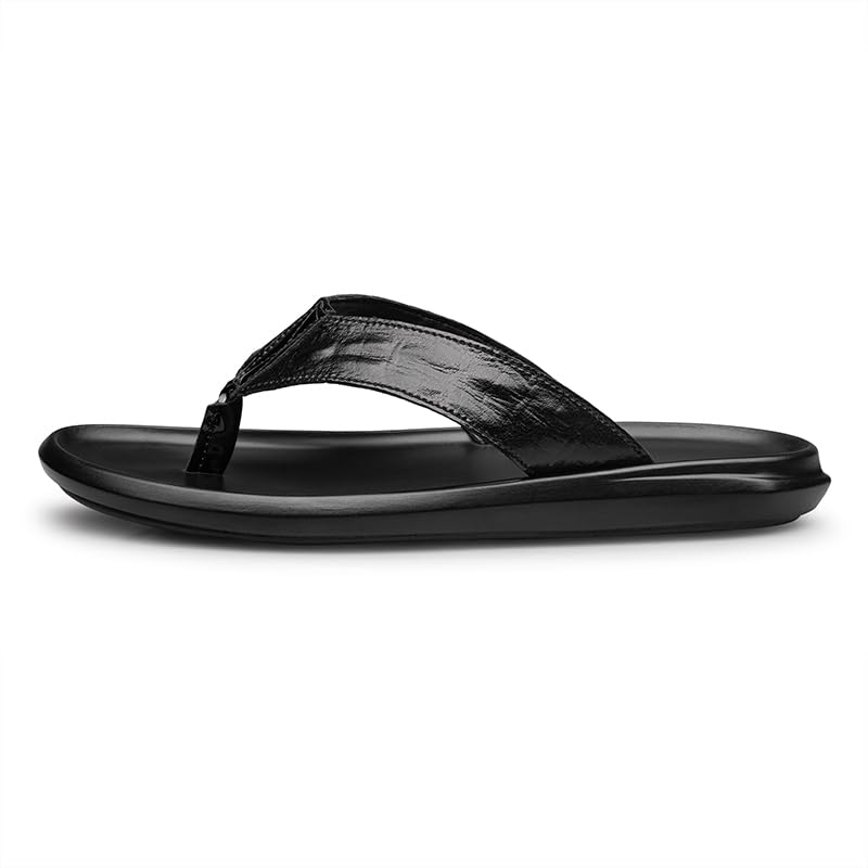 Men's Black Genuine Leather Flip Flops, Casual Summer Flats with Rubber Outsoles3