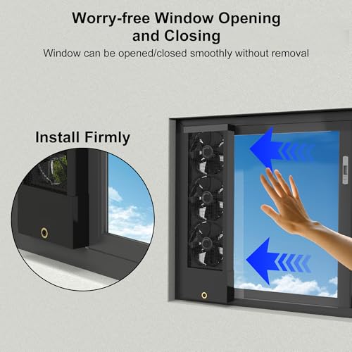 Image of 17.7-19.7 Inch Vertical Window Exhaust Fan for Sliding Windows - Align with Top and Bottom Frame No Tools Installation Adjustable Speed for Bedrooms, Smoky Spaces (Black)