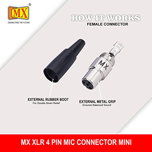 Image of MX 4 Pin XLR Microphone Connector pin Pure Copper Nickel Plated Pins1 for High Conductivity microphone (4 Pin Mic Female Mini XLR - Pack of 1, Female Connector)