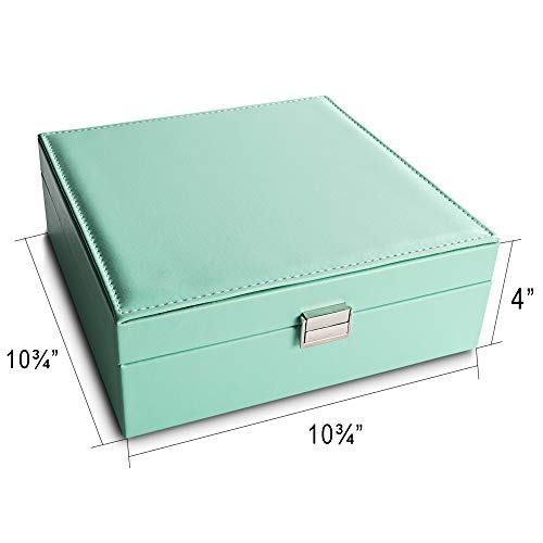 Frebeauty Earring Organizer Classic Jewelry Box 50 Slots Double Layer Jewelry Storage Case With 6 Necklace Hook And Bracelet Pocket (Turquoise) #TOP3