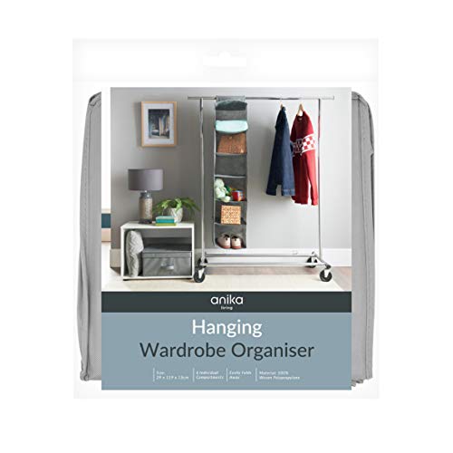 Anika Kleiderschrank mit 10 Taschen, mit Befestigungsschlaufe oben, Textil, grau, 6 Shelf