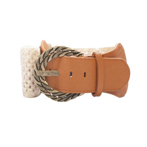 eVogues Plus Size Ivory Burnished Buckle Elastic Belt - One Size Plus