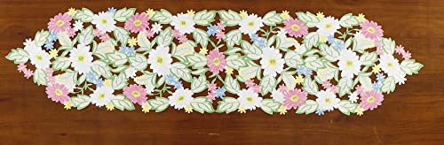 Spring Flower Table Runner Embroidered Flowery Table Placemats Floral Cutwork Table Doily Home Kitchen Dining Spring/Summer Tabletop Decoration Red (Runner 13"×54", Daisy) #TOP5