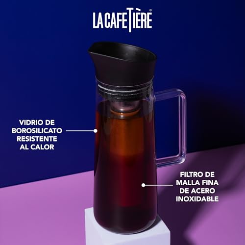 Miniatura 6 de La Cafetière Cafetera De Infusión En Frío Con Filtro De Malla, Apta Para Lavavajillas, Tapa Con Pico Para Jarra, Recipiente Para Café Helado, Té Helado, Bebidas De Frutas Caseras, 1 L