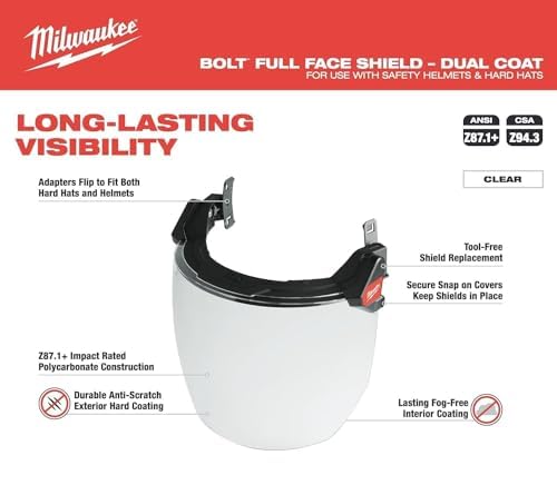 Miniatura 2 de Milwaukee BOLT - Protector facial completo, transparente, compatible con cascos de seguridad y cascos duros, 48-73-1420
