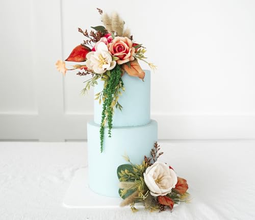 Set de dos toppers para pastel de boda con flores artificiales