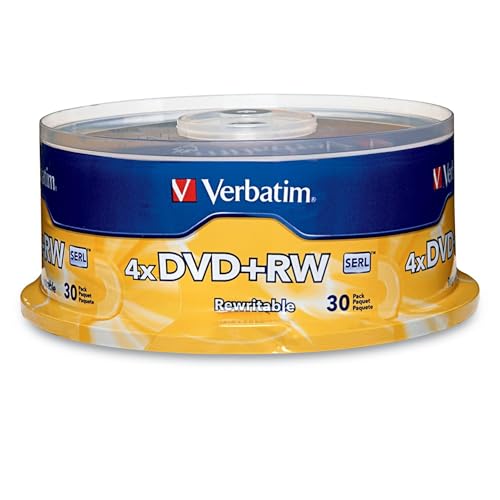 Verbatim DVD+RW 4.7GB 120Min Up to 4X Blank Discs Rewritable Up to 1000 Times - 30pk Spindle