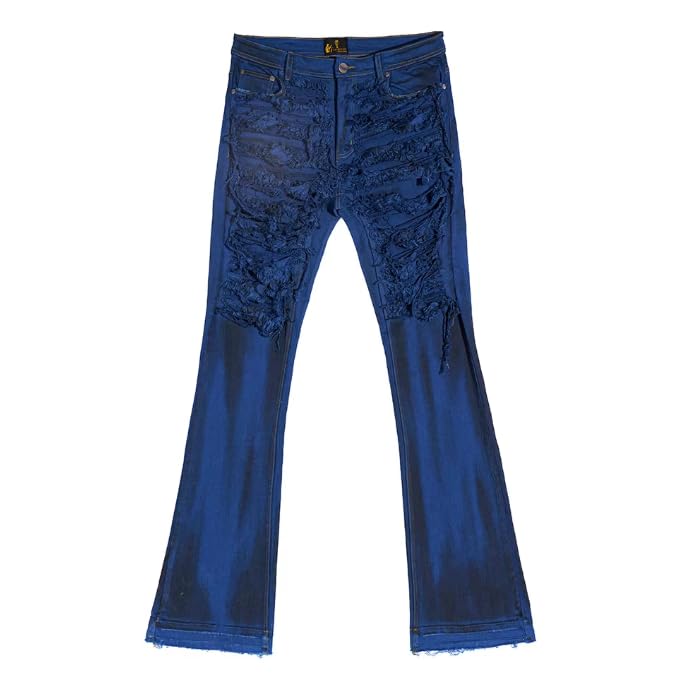 Loose-Layered Men's Denim Jeans with Vintage Fringes, Long Denim Pants for Hip-hop Parties