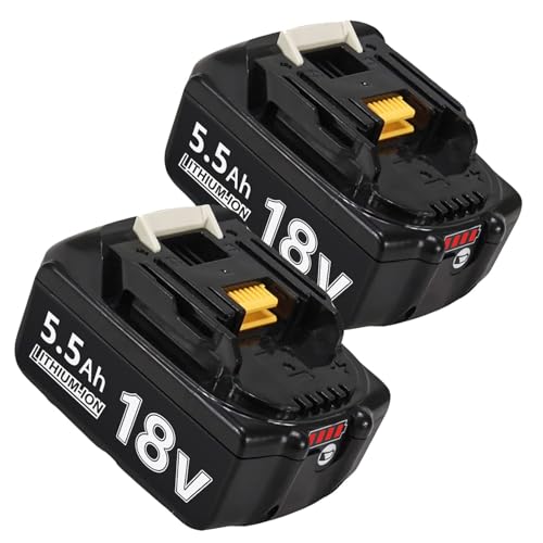2 Stück 18V 5.5Ah/5500mAh Ersatzakku für makita 18V Akku Li-ion BL1850 BL1850B BL1830 BL1860B BL1845 BL1835 BL1815 194205-3 LXT-400 BL1860 with LED Werkzeugakku