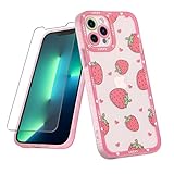 MZELQ Compatible with iPhone 13 Pro Case Red Strawberry Cute Pattern, Soft TPU iPhone 13 Pro Case...