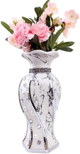 Modern Decorative Vase,Silver Flower Vase for Home Decor with Rhi...