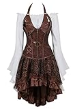 Grebrafan Corset Cuero Falda Fiesta y Blusa Pirata Burlesque Disfraces Corsés y Bustiers (EUR(36-38) L, Marrón)