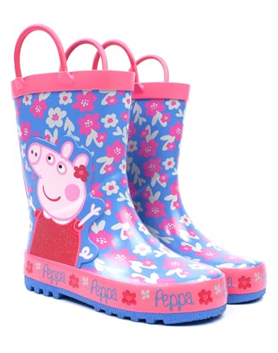 Peppa Pig Girls Blue Floral Rain Boots with Handles | Waterproof Outdoor Footwear for Kids | Easy Carrying Character Boots | Peppa Merch for Outdoor Play & Rainy Weather3