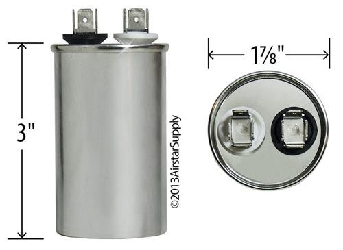 CAP250000370CP - 25 uf / Mfd 370 / 440 VAC Round Universal Capacitor , Made in the U.S.A. Fits Daikin Amrad