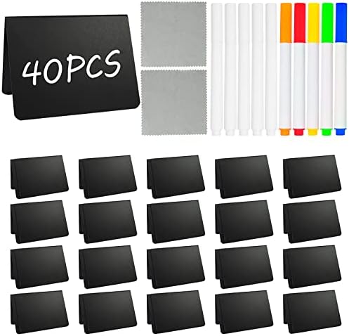Pintuson 40 Pack Mini Chalkboard Signs for Food, 4x3 Inches Small Chalkboard Sign, Food Labels for Party Buffet and Weddings, Place Cards, Easy to Write and Wipe
