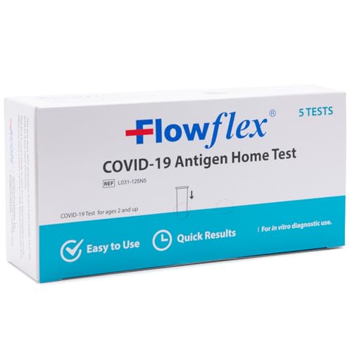 Flowflex COVID-19 Antigen Home Test kit, 1 Pack, 5 Tests Total. FDA EUA Authorized OTC at-Home Self-Test, Non-invasive Nasal Swab, Easy to Use and No Discomfort, Results in 15 Minutes