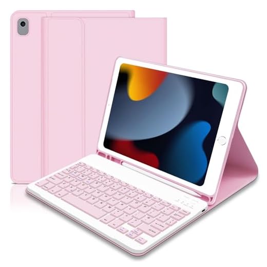 Tangentbordsfodral för iPad 10.2 9:e generationen 2021/8:e generationen 2020/7:e generationen 2019/Air 3rd 2019/iPad Pro 10.5 2017 – smalt skyddsfodral med Apple Pencil-hållare trådlöst avtagbart tangentbord (rosa)
