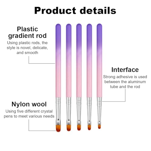 YOYEAH 5-teiliges Nagelpinsel-Set - Professioneller Gel- und Acrylpinsel für Nägel - Gelpinsel für Nagelmodellage - Acrylpinsel Nägel - Nagel Pinsel Set für Gelnägel