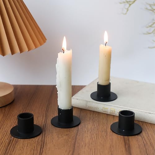 ZENFUN Set of 10 Taper Candle Holders, Iron Black Candlestick Holders Bulk, Table Centerpiece Candlestick Holder Bulk, Matte Black Candle Holder for Home Decor, Party, Wedding, Anniversary