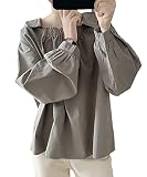 [Dewlily] 襟付きスクエアネックブラウス レディース トップス 長袖 無地 ギャザー 春服 秋 10代 20代 30代 韓国ファッション 可愛い くすみカラー 大きいサイズdy-1014-gr-xl