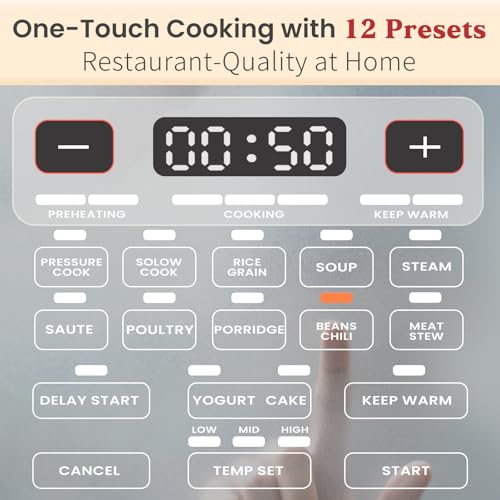 Image of Fullwill 8QT Electric Pressure Cooker Max, 1200W Fast Cooking, 12-in-1 Multi-Use Programmable with Ceramic Non Stick Pot for Saute, Slow Cook, Steam, Yogurt, Ideal for Family Meals & Gatherings