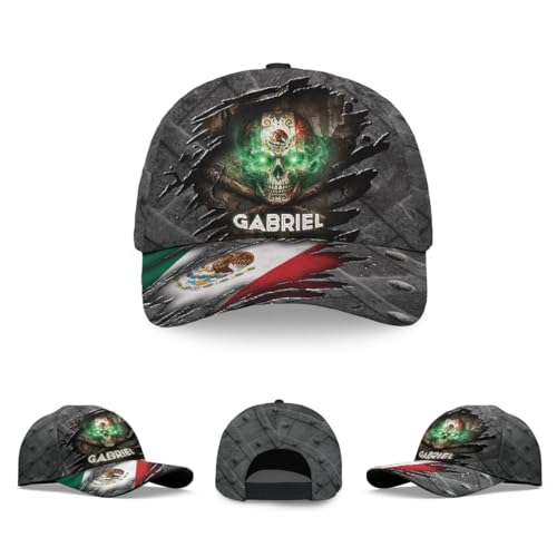 Image of Skull Baseball Cap for Men, Grim Reaper Death Crack Old Metal with Flag, Men's Hat, Adjustable Motorcycle Soft Caps