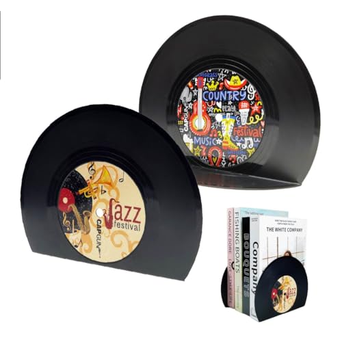 Modern Bookends for Shelves, Retro Vinyl Record Design Bookends Decorative