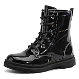 shoeslcoker Girls Ankle Boots with Side Zipper & Lace Up – Stylish Comfort Shoes with Glitter for Toddlers Little Kids & Big Kids black 1