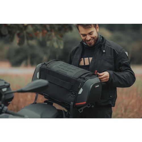 Alforja trasera para motocicleta, 36-45 litros, negro/gris, nailon balístico miniatura 4